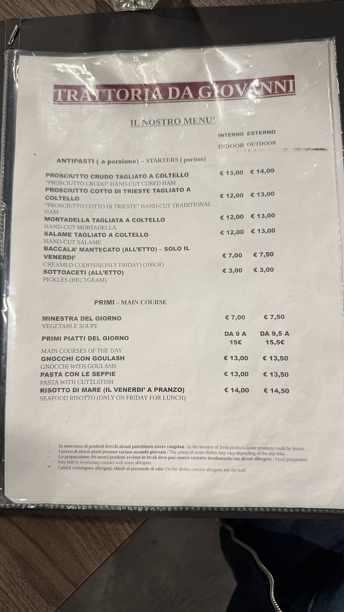Menu di Trattoria Da Giovanni 