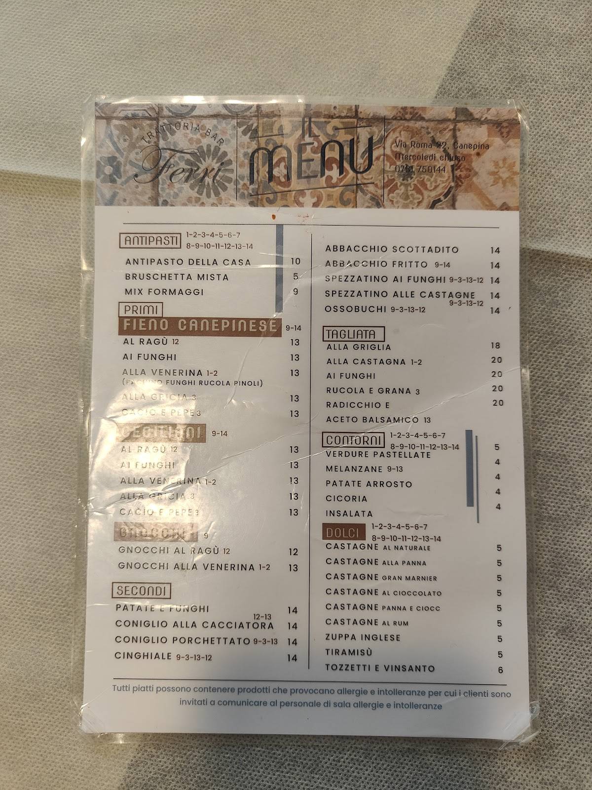 Menu di Trattoria Ferri 