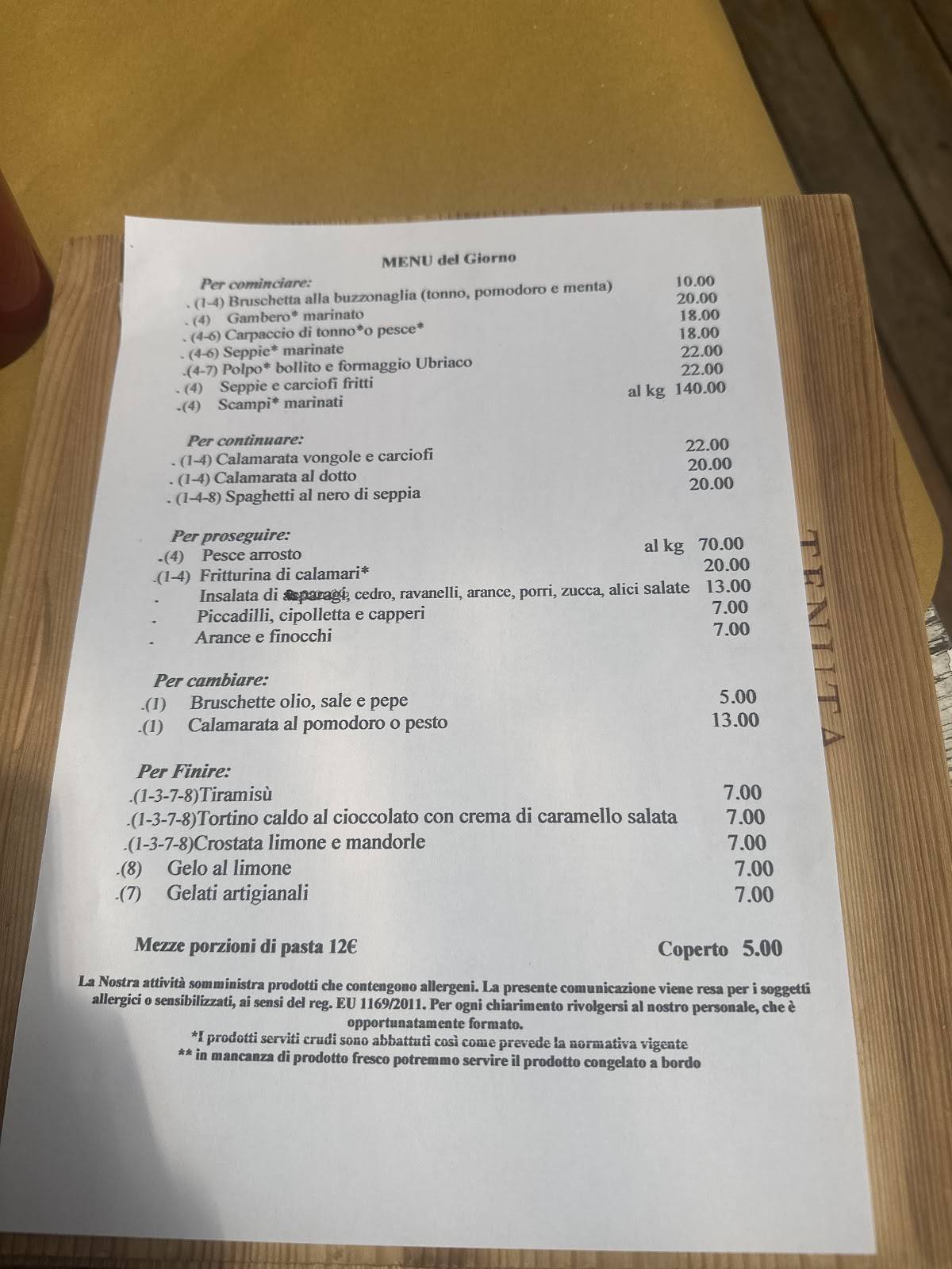 Menu di Trattoria I Rizzari 