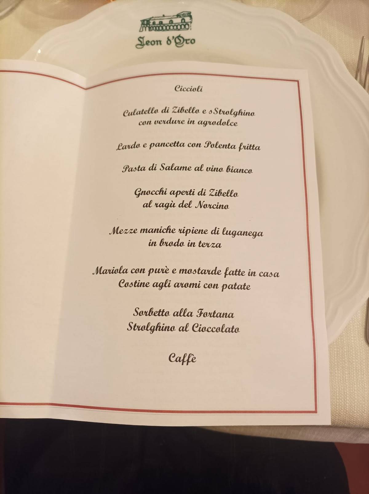 Menu di Trattoria Leon D'Oro 