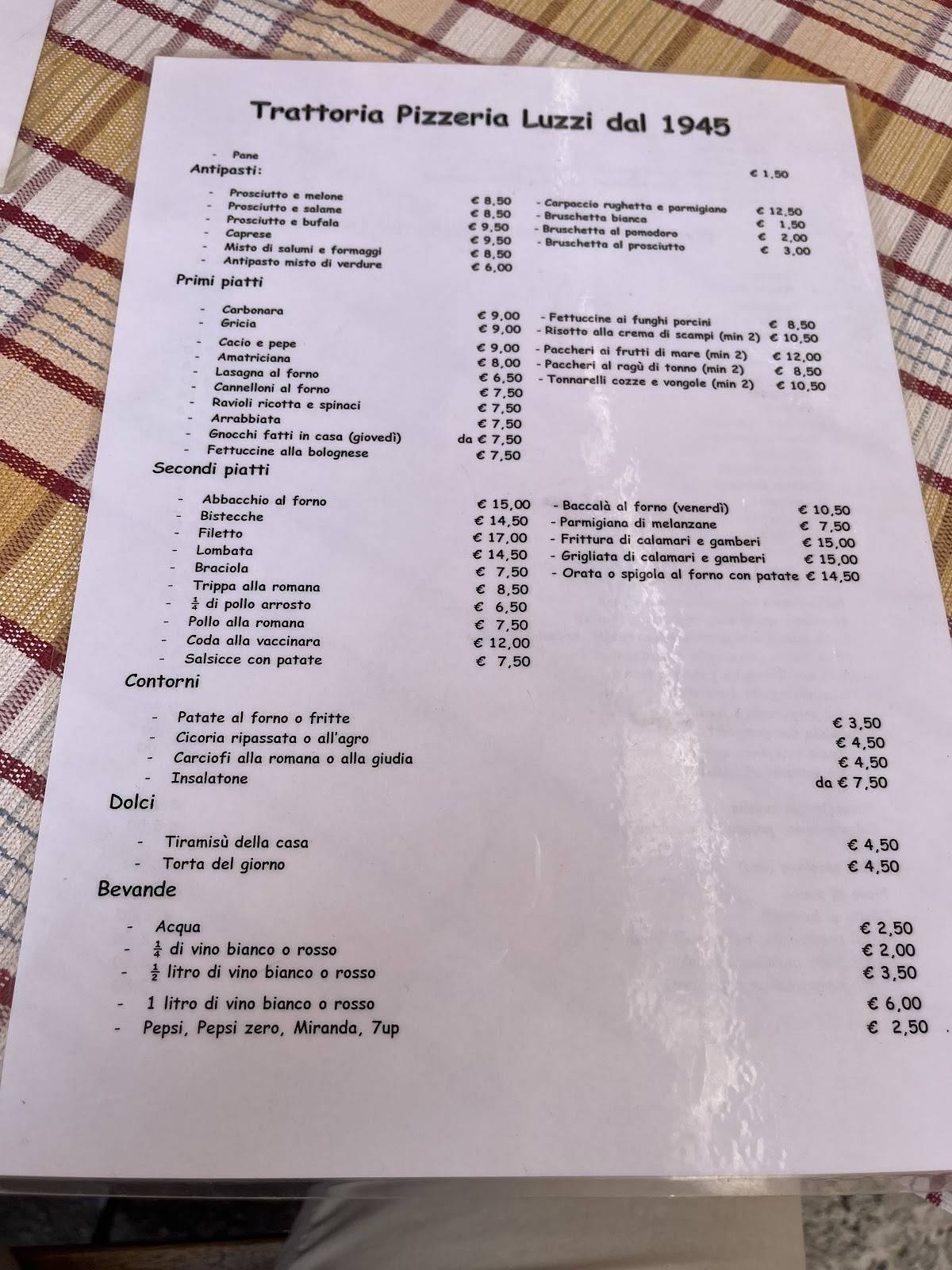 Menu di Trattoria Luzzi 