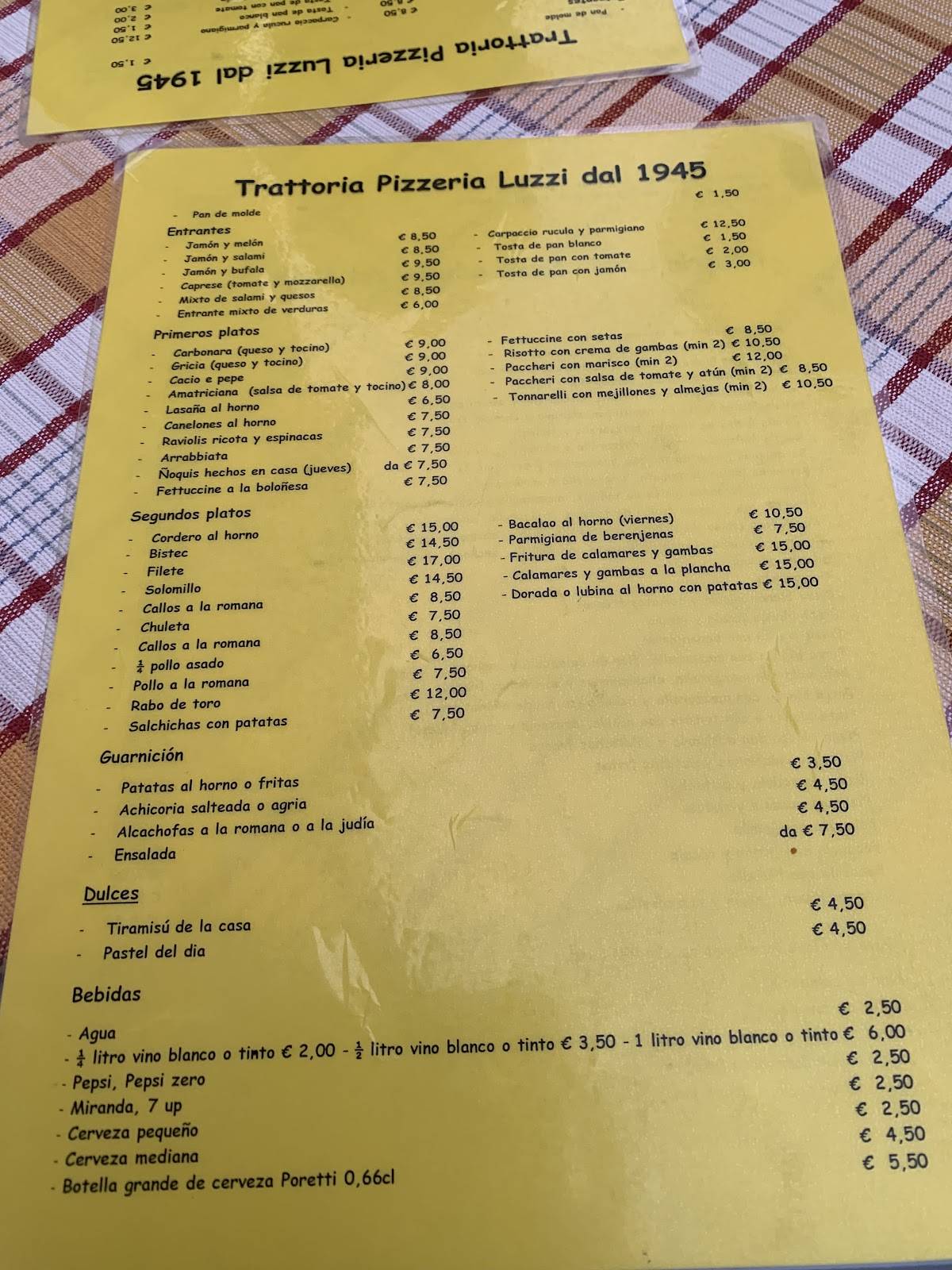 Menu de Trattoria Luzzi