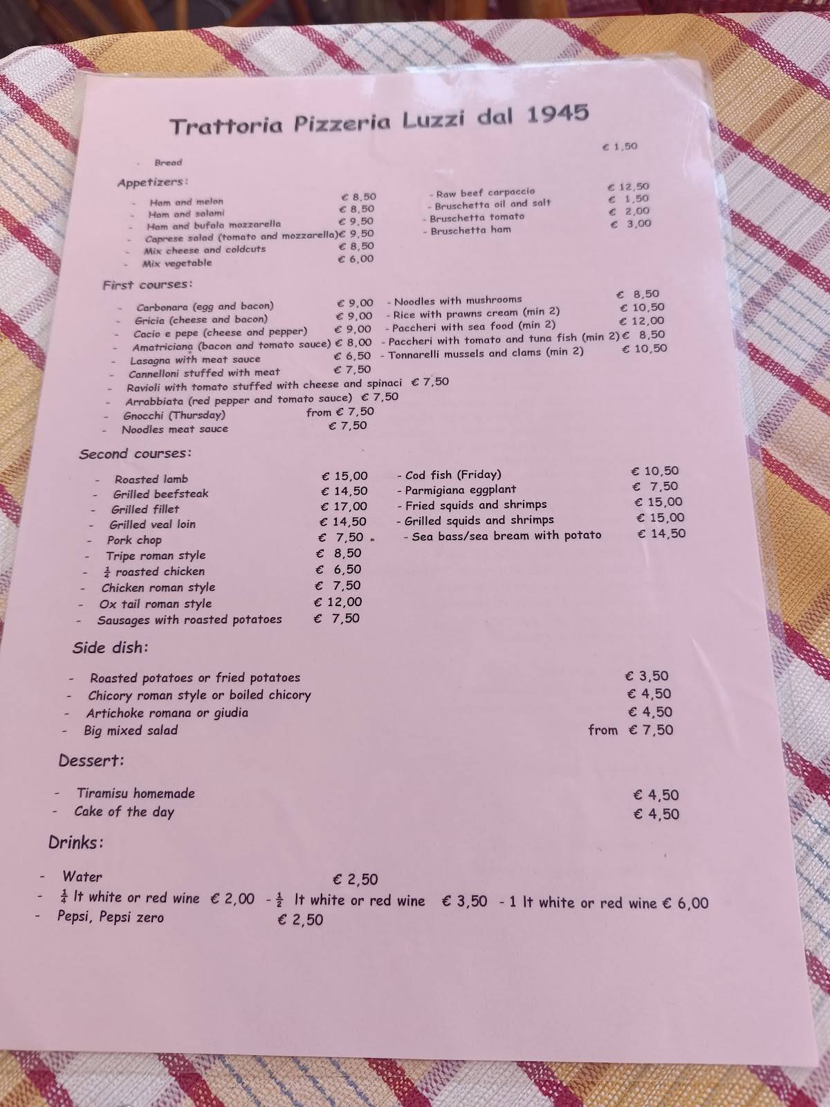 Menu di Trattoria Luzzi 