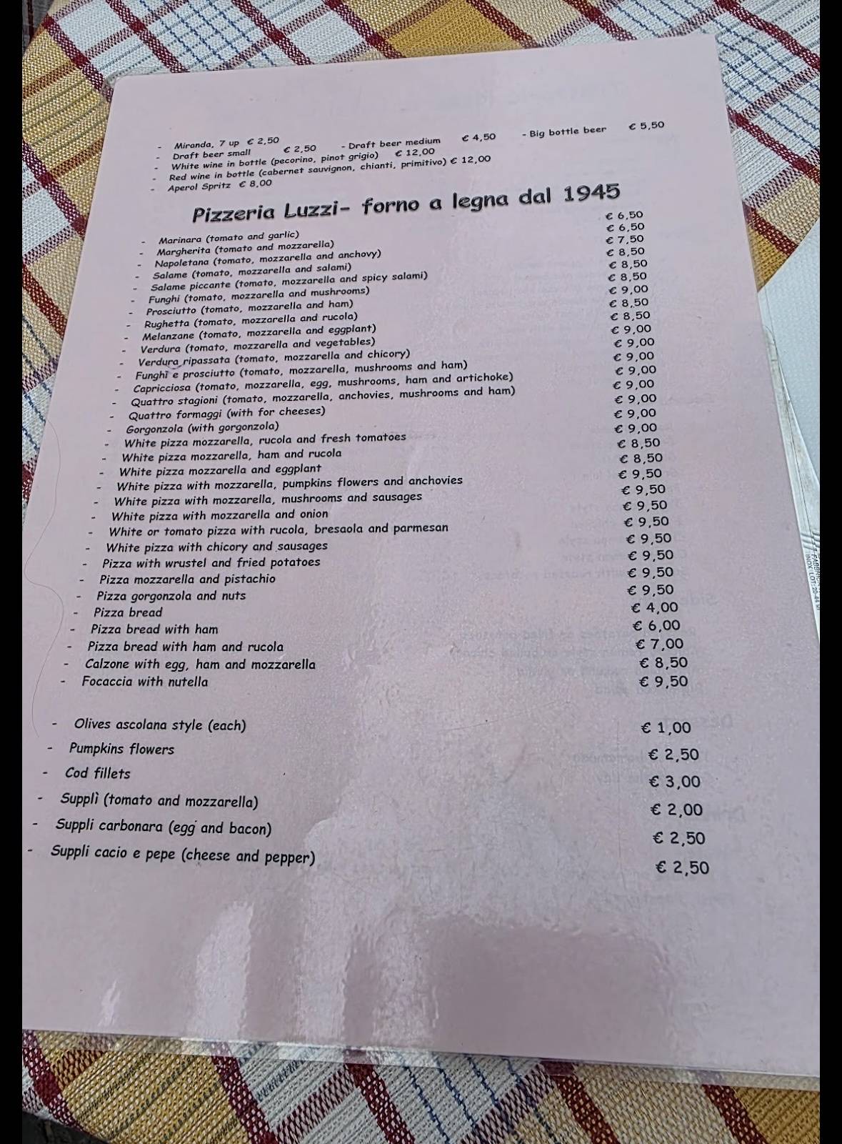 Menu di Trattoria Luzzi 