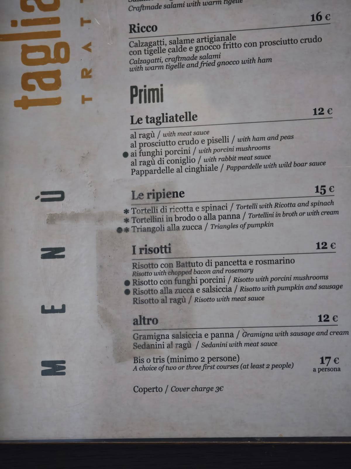 Menu di Trattoria Tagliatella 