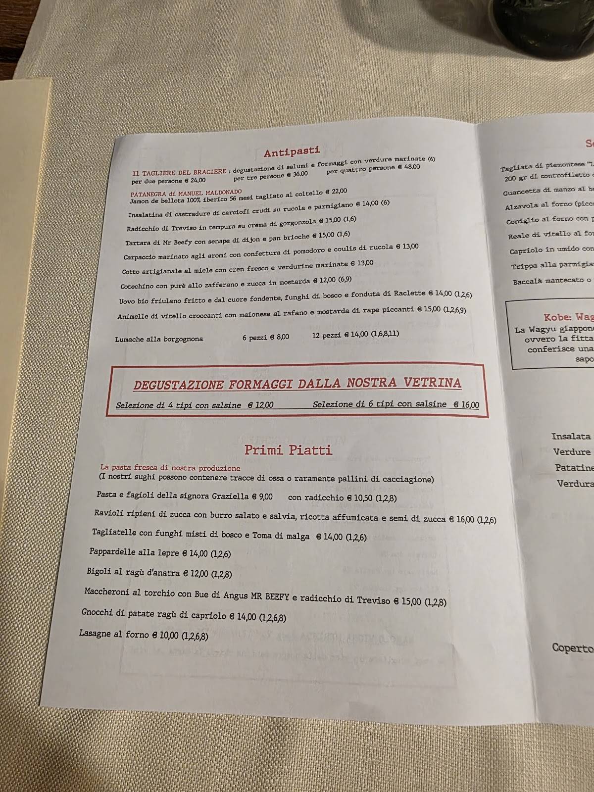 Menu di Trattoria al Braciere 