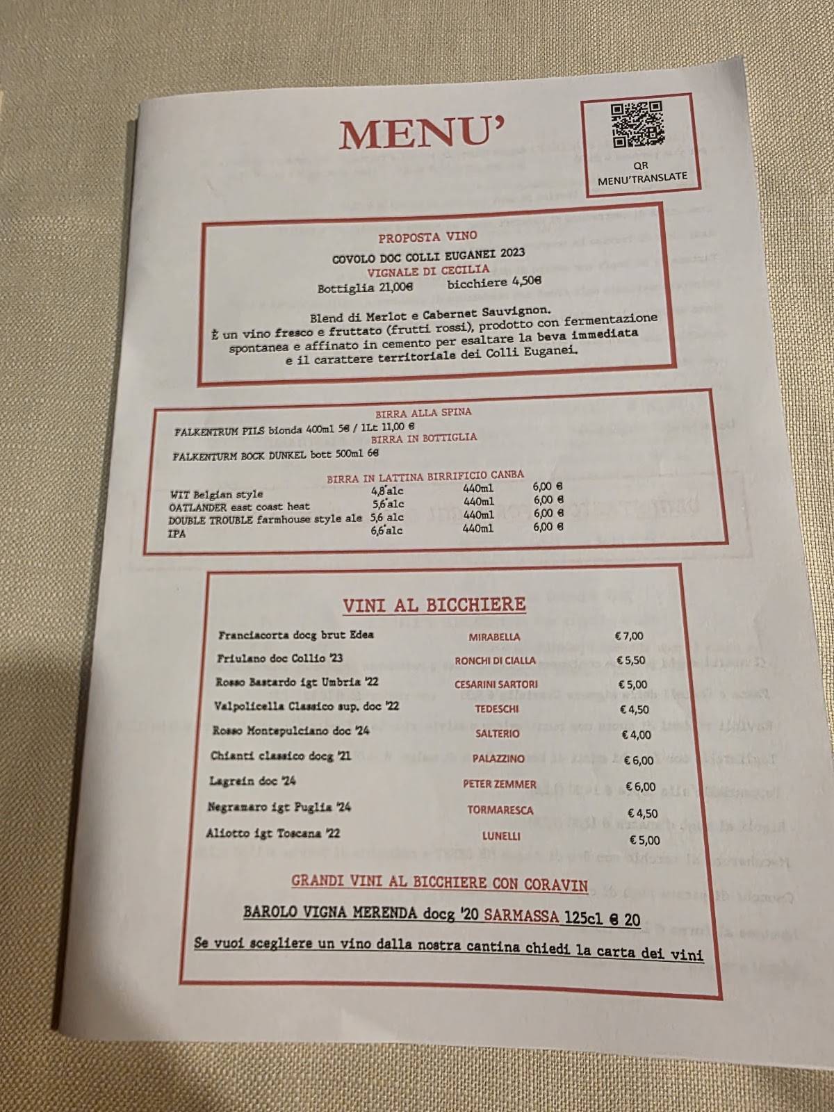Menu di Trattoria al Braciere 