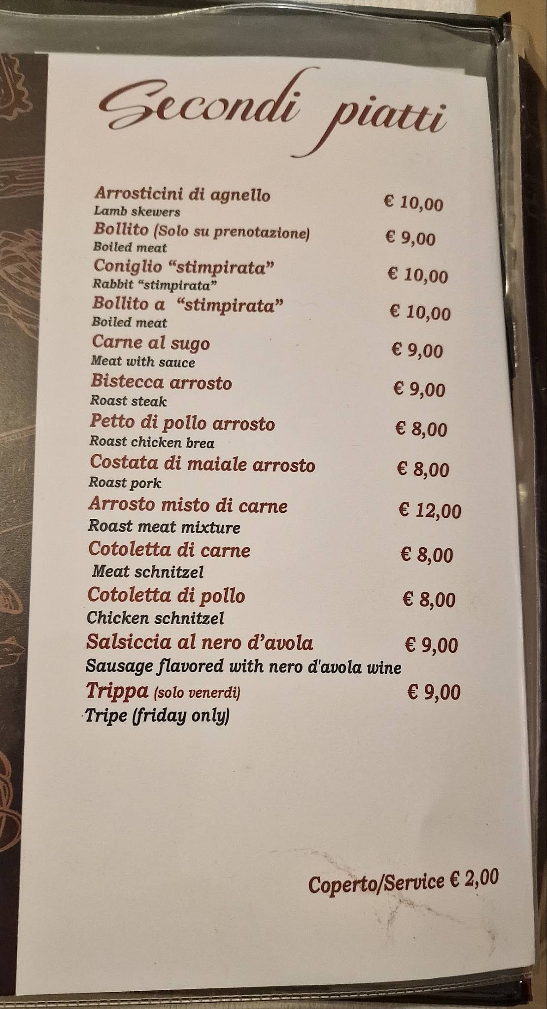Menu di Trattoria da Fabio 