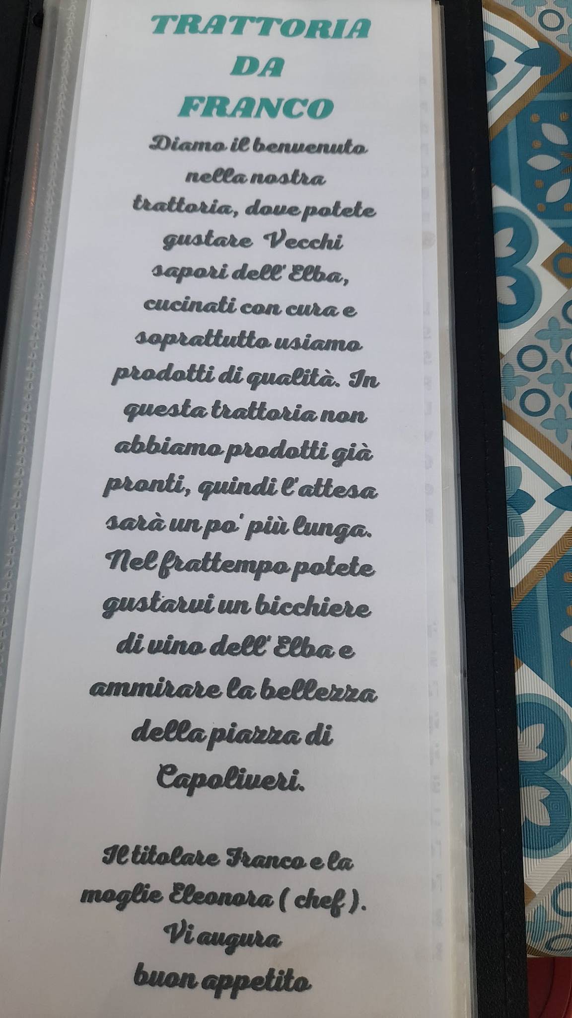 Menu di Trattoria da Franco 