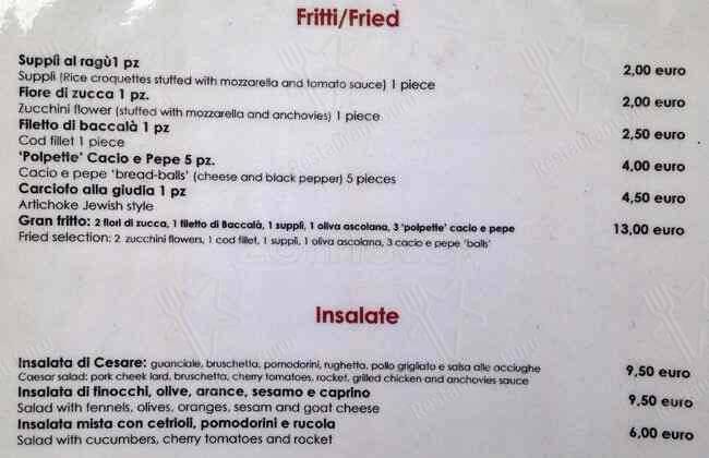 La Trattoria de Gli Amici menu