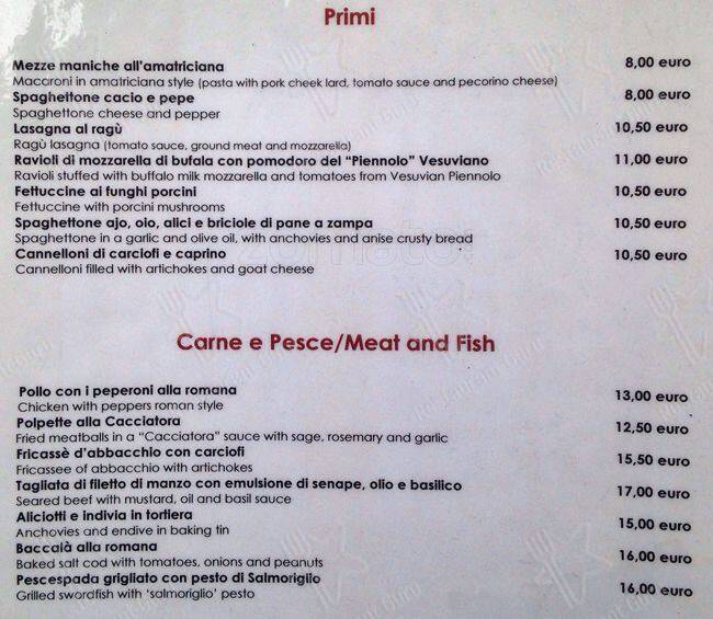 Menu di Trattoria degli Amici 