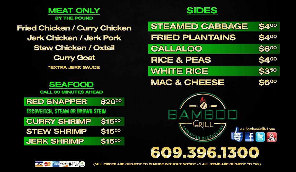 Menu at Bamboo Grill Jamaican Restaurant, Trenton