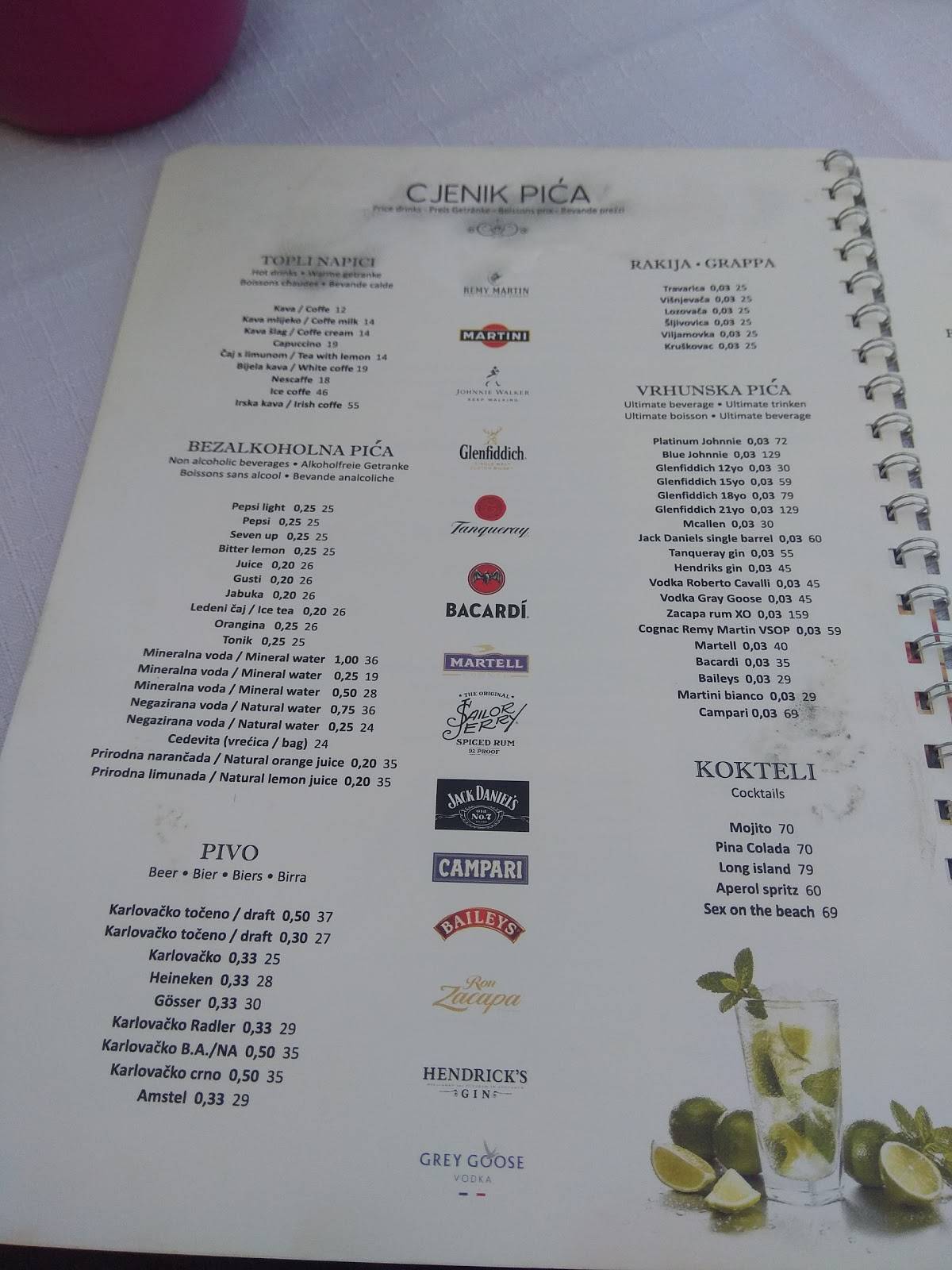 Menu di Tavern Kaleta Trogir 