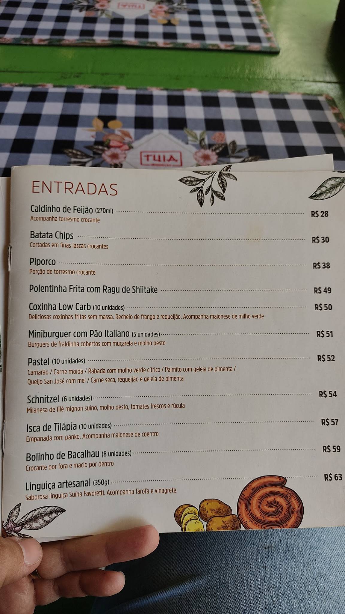 Tuia - Gastronomia e Arte cardápio