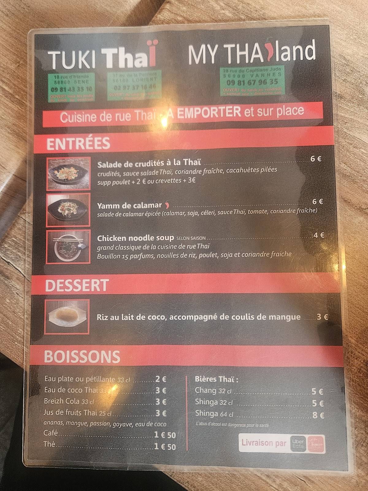 Menu de Tuki Thai Lorient