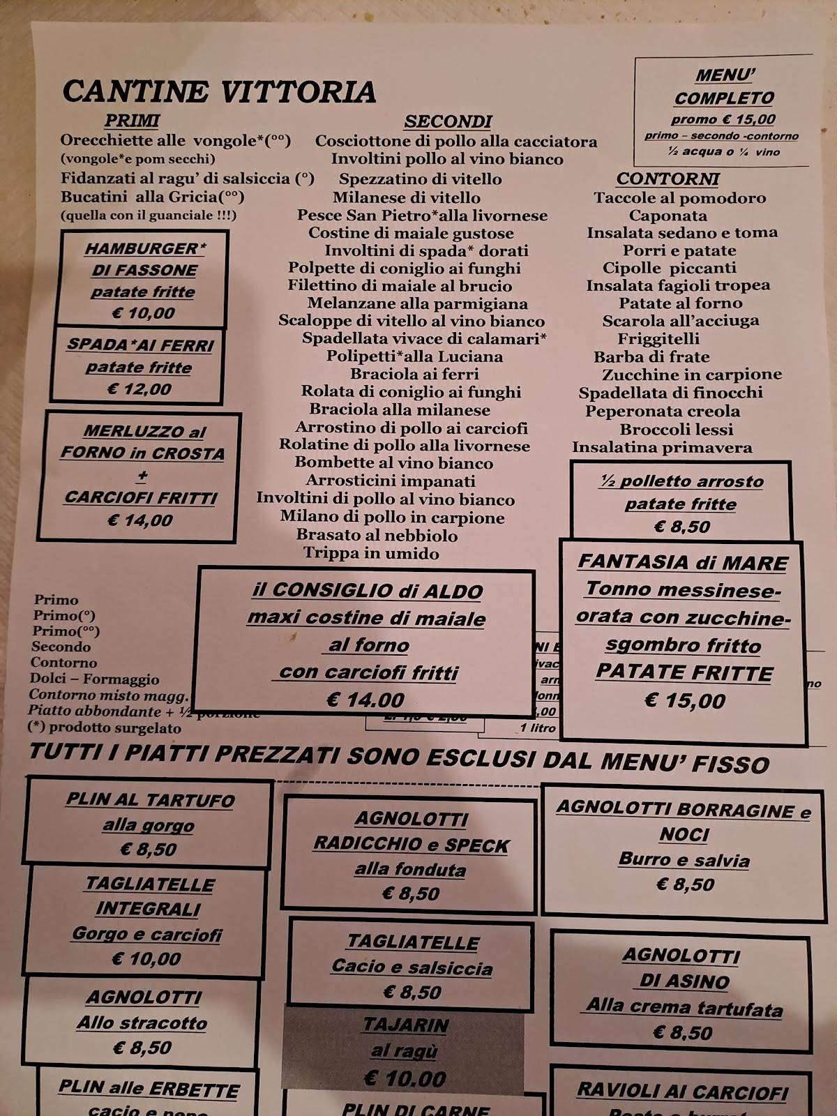 Menu di Cantine Vittoria 