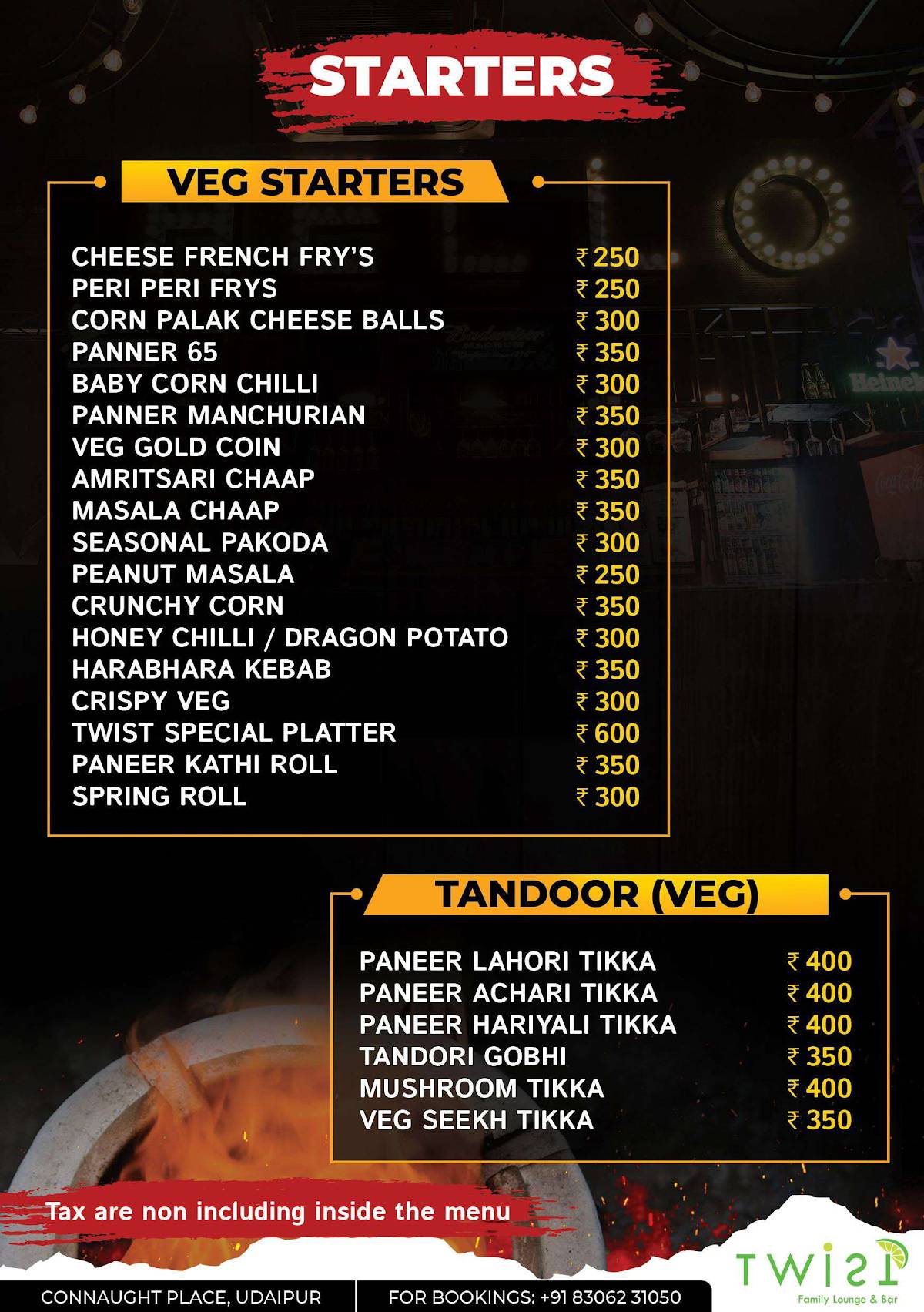 Twist Bar & Lounge menu
