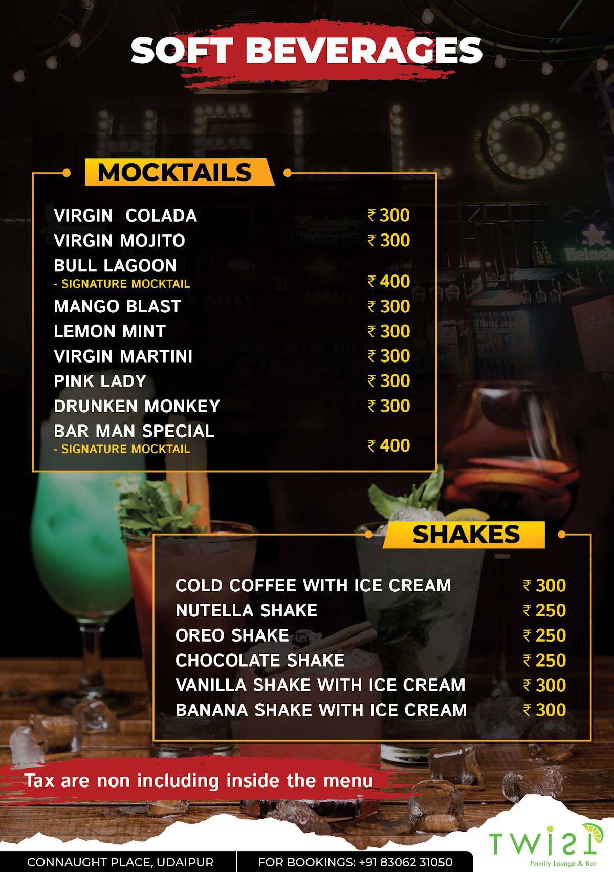 Twist Bar & Lounge menu