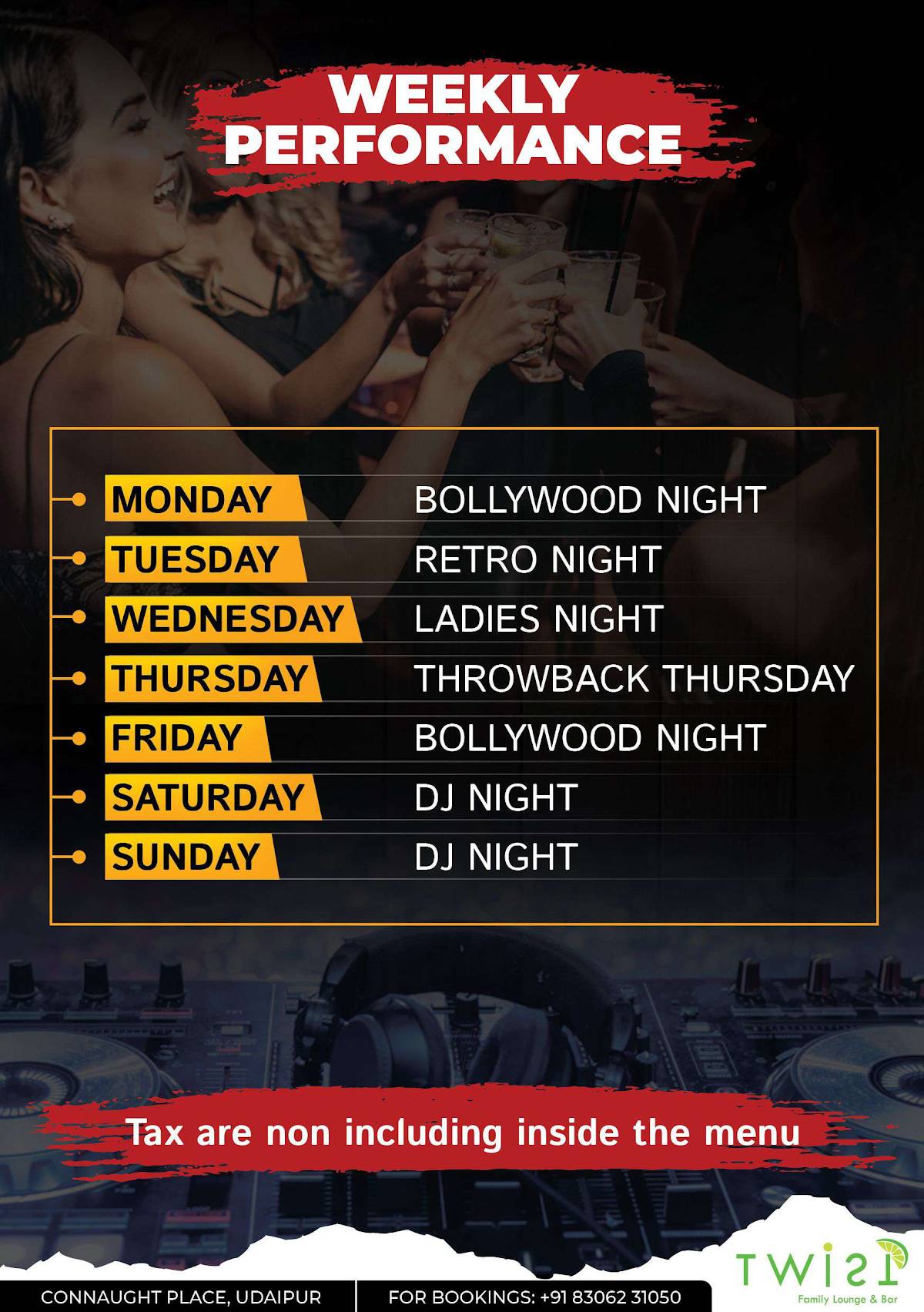 Twist Bar & Lounge menu