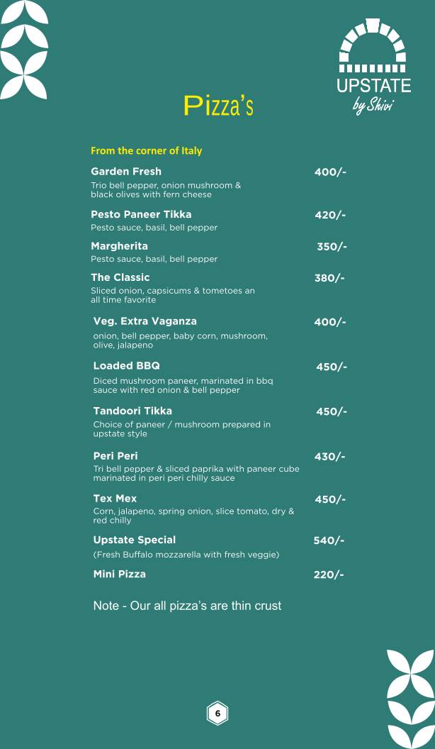 UPSTATE BY SHIVI menu