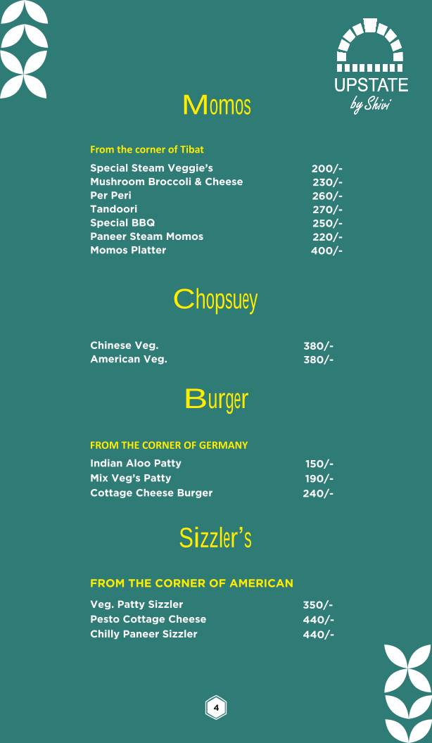 UPSTATE BY SHIVI menu