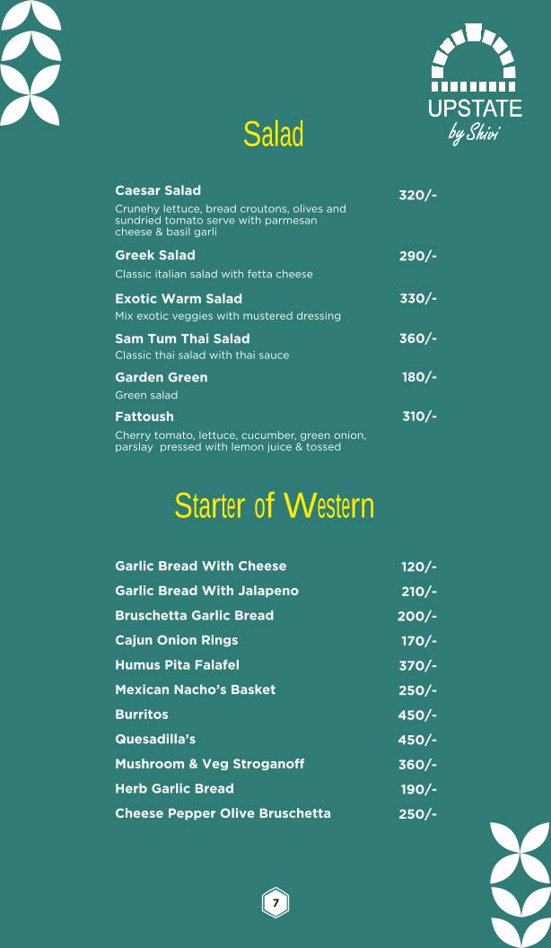 UPSTATE BY SHIVI menu