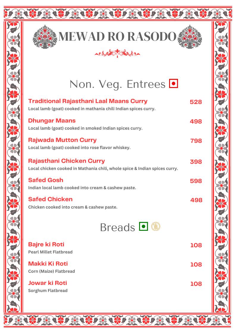 Kitchens of Mewar Restaurant menu