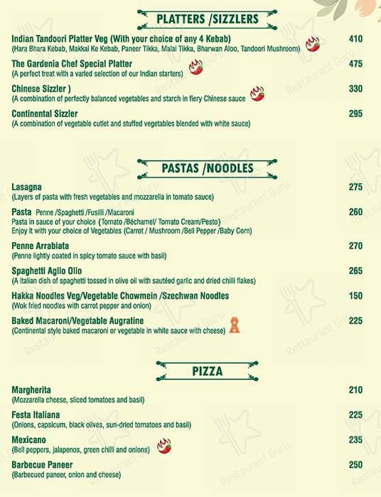 The Gardenia Restaurant menu