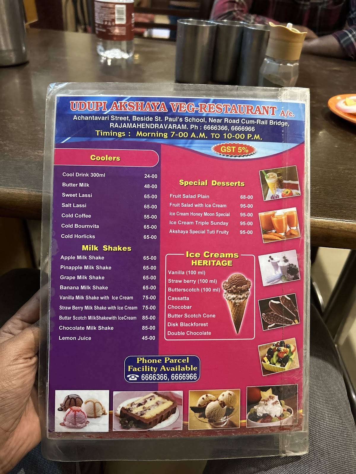 Udupi Akshaya Veg Restaurant menu
