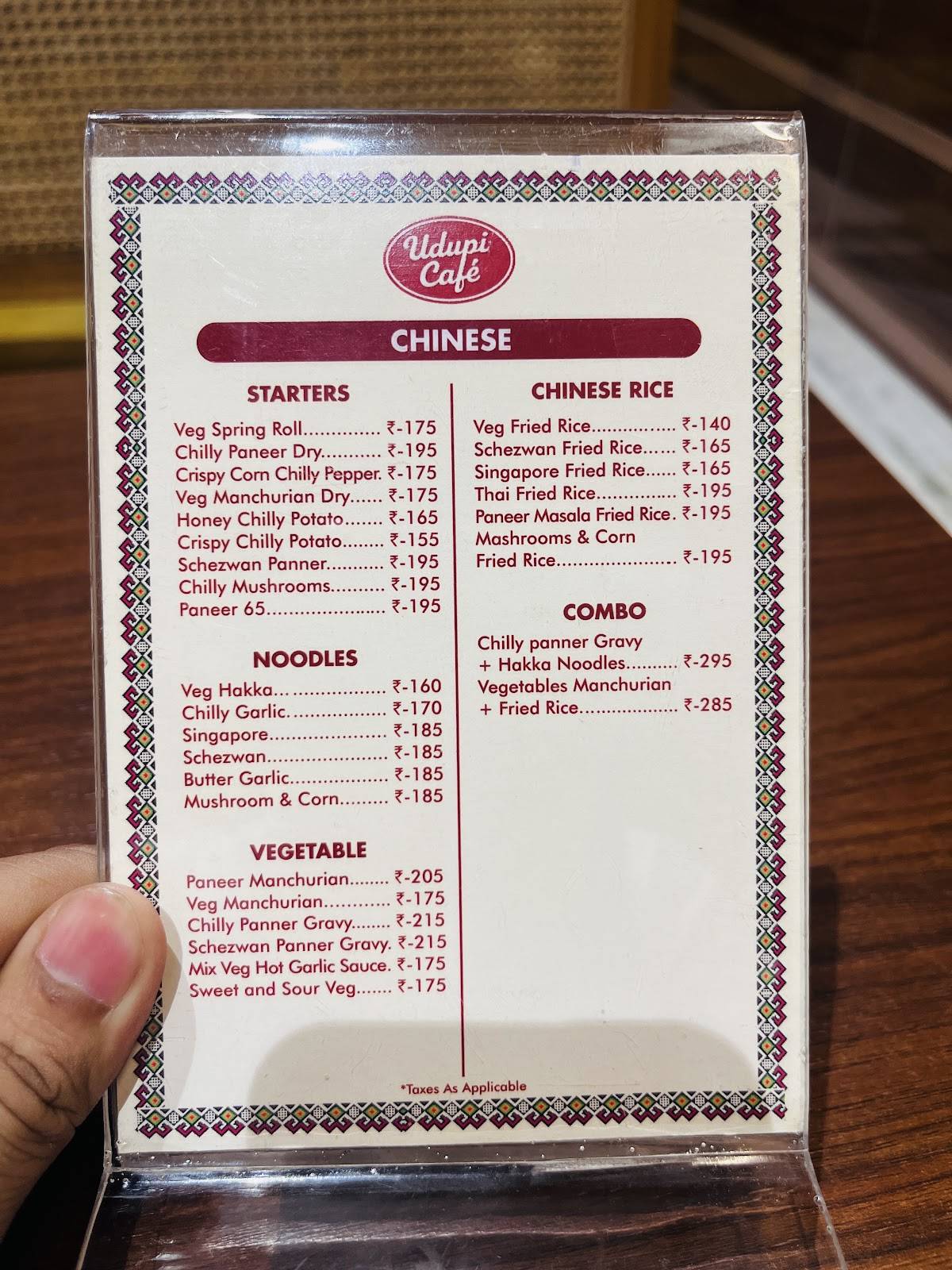 Udupi Cafe menu