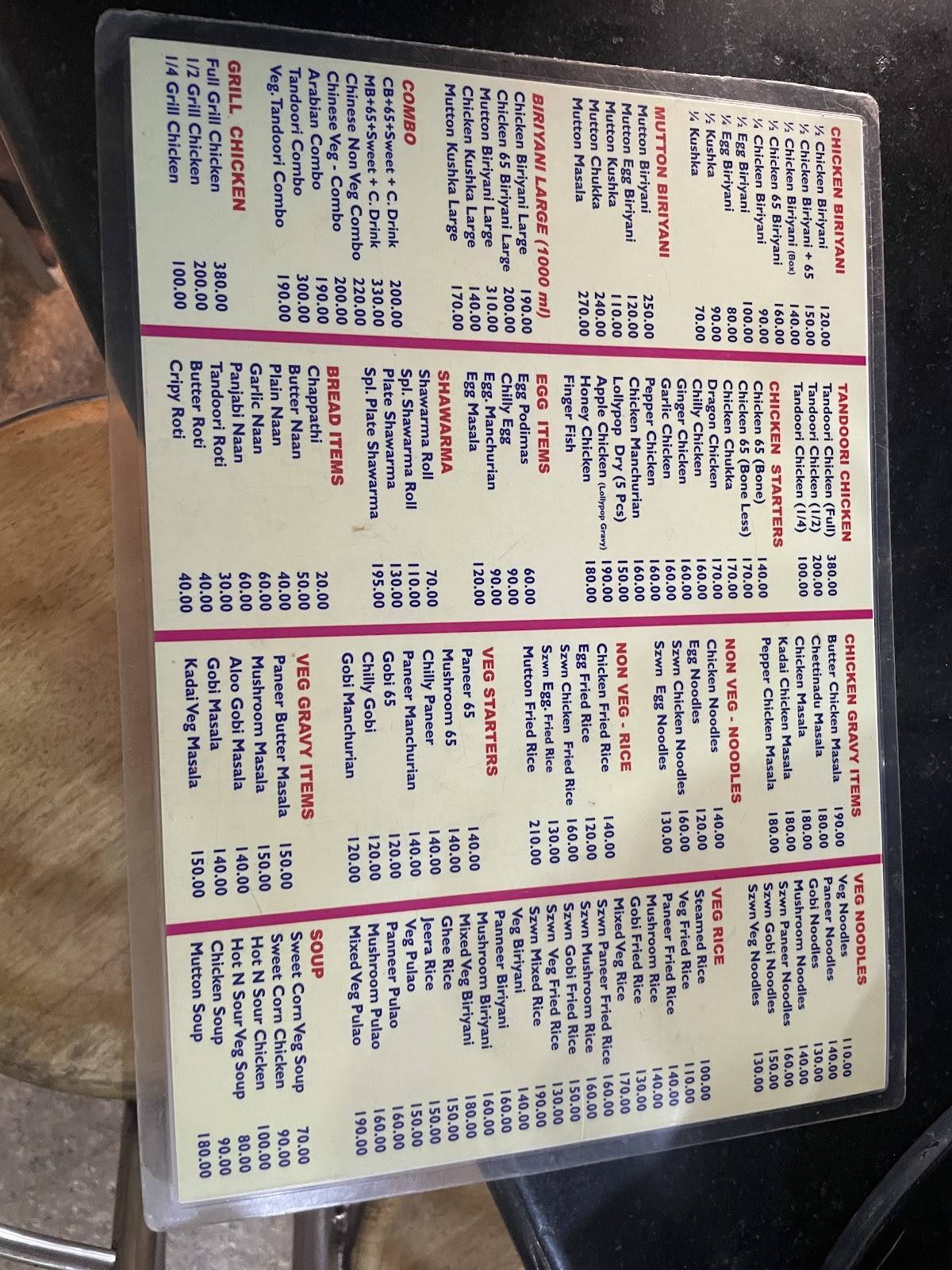 Umar Biriyani Centre menu
