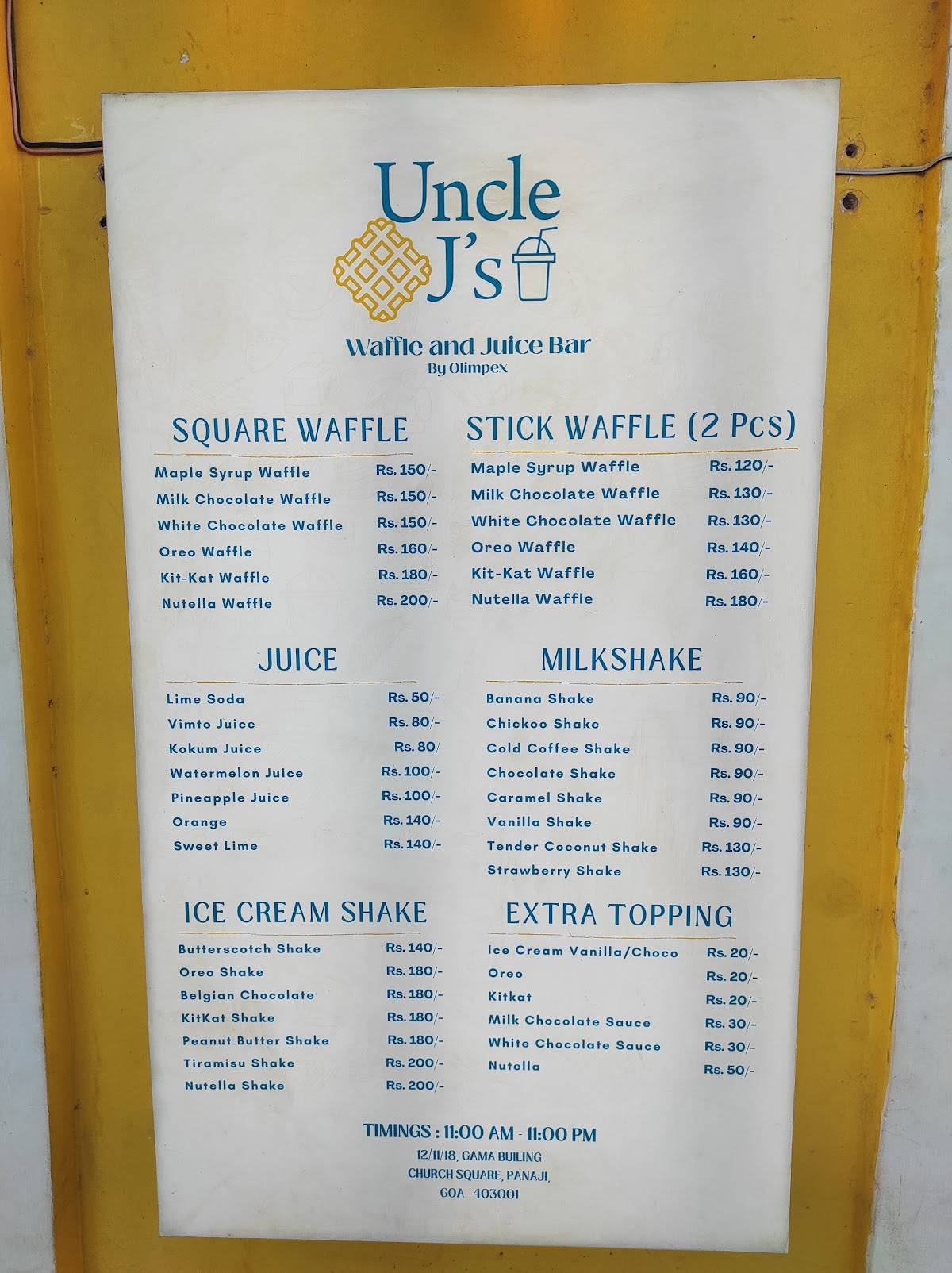 Uncle J’s Waffle and Juice Bar menu