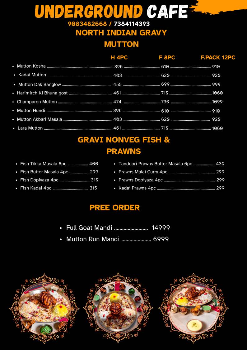 Underground Cafe menu