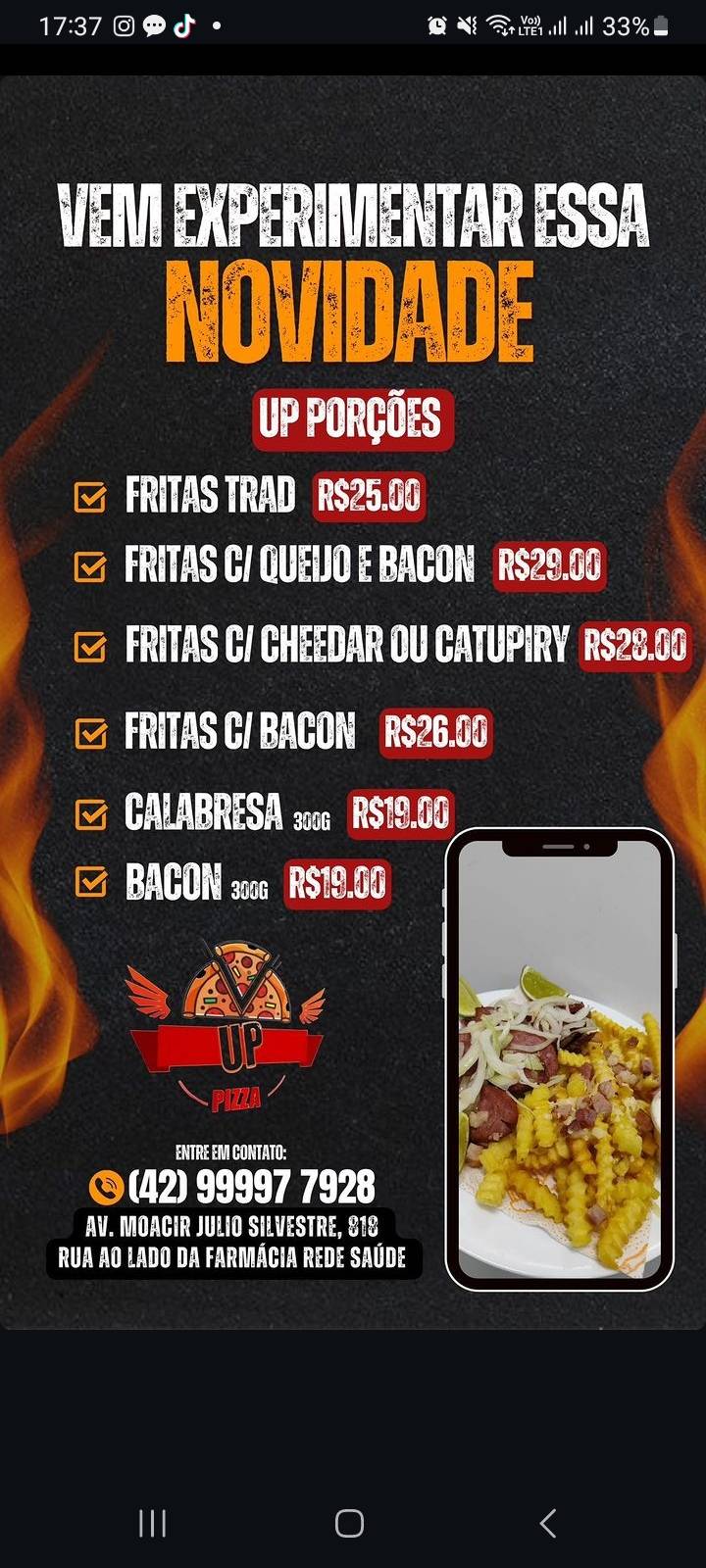 Up Pizza e Snoker cardápio