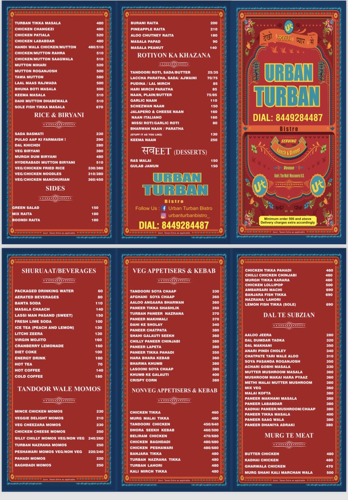 Urban Turban Bistro menu