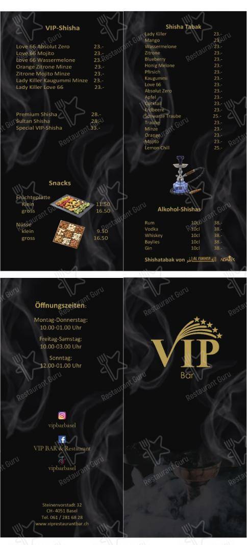 Menu per VIP BAR BASEL in Basilea
