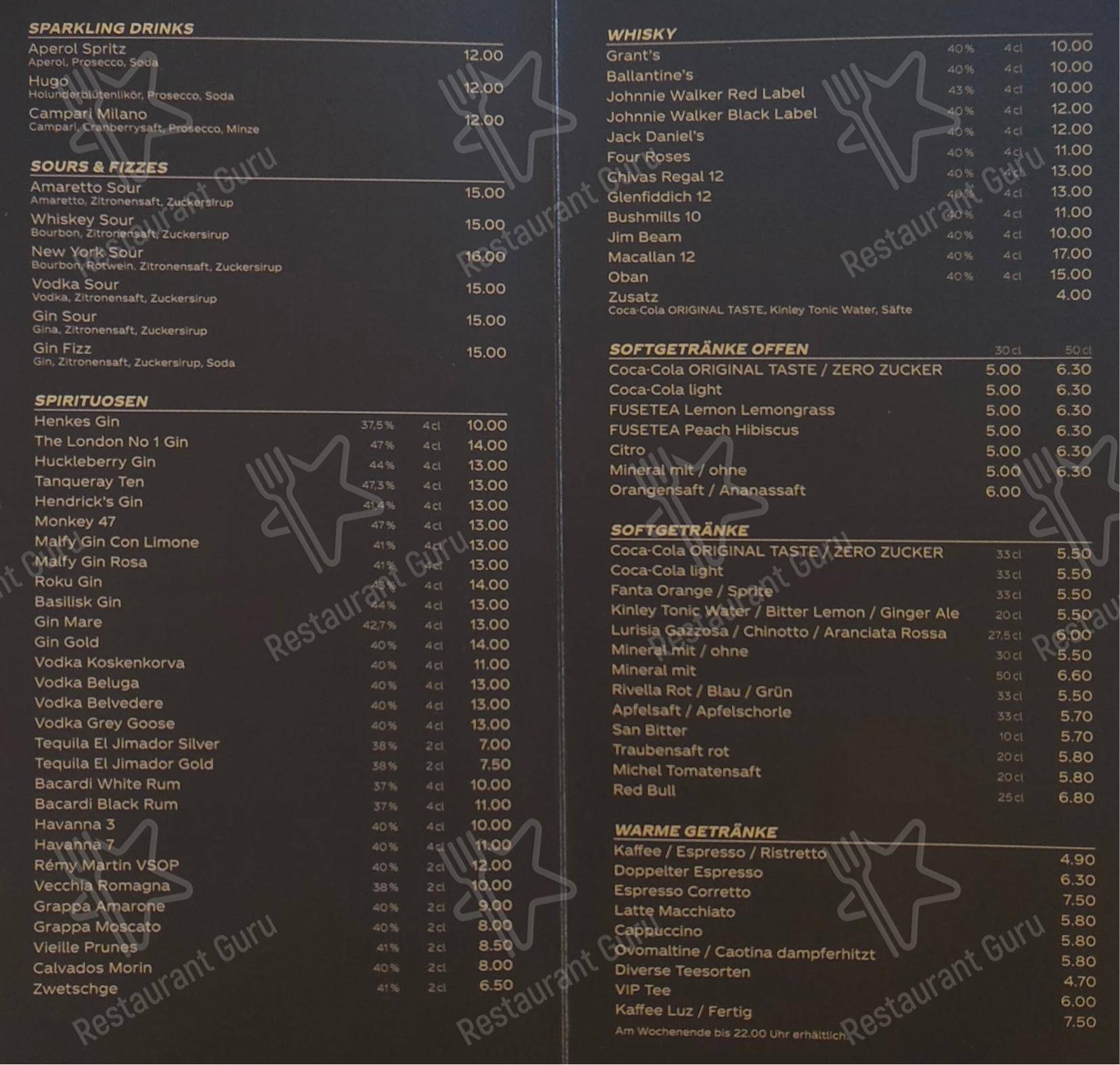 VIP BAR BASEL in Basilea - Menu bar