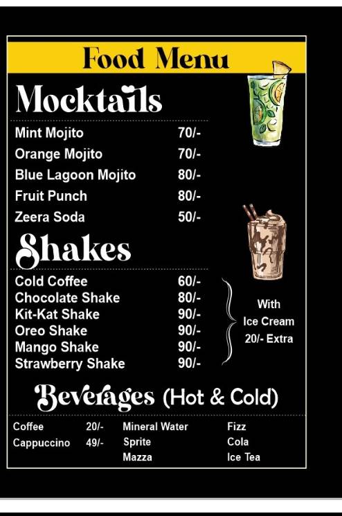 VR CAFE menu