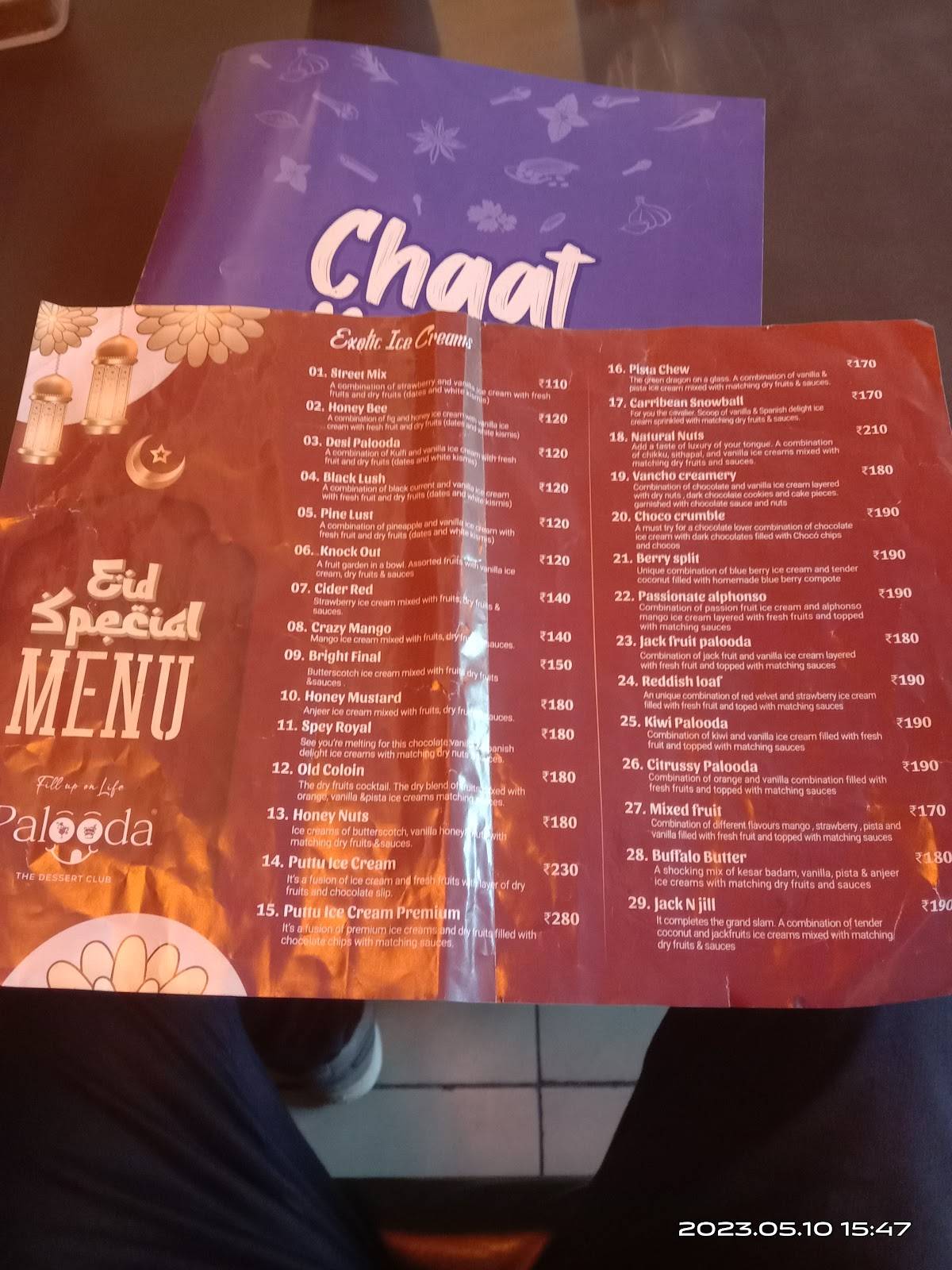 Palooda menu