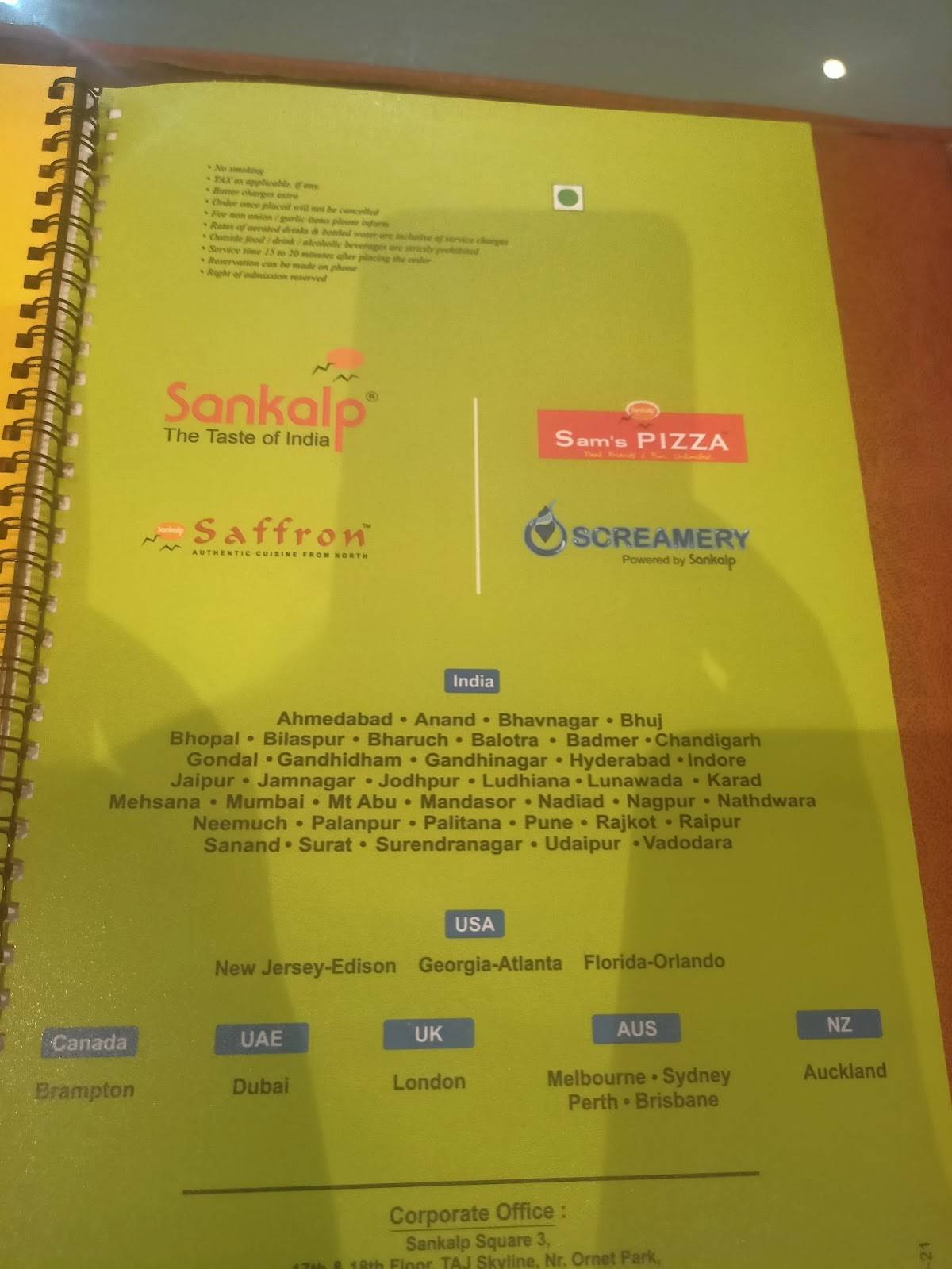 Sankalp Restaurant - South Indian Restaurant in Vadodara menu