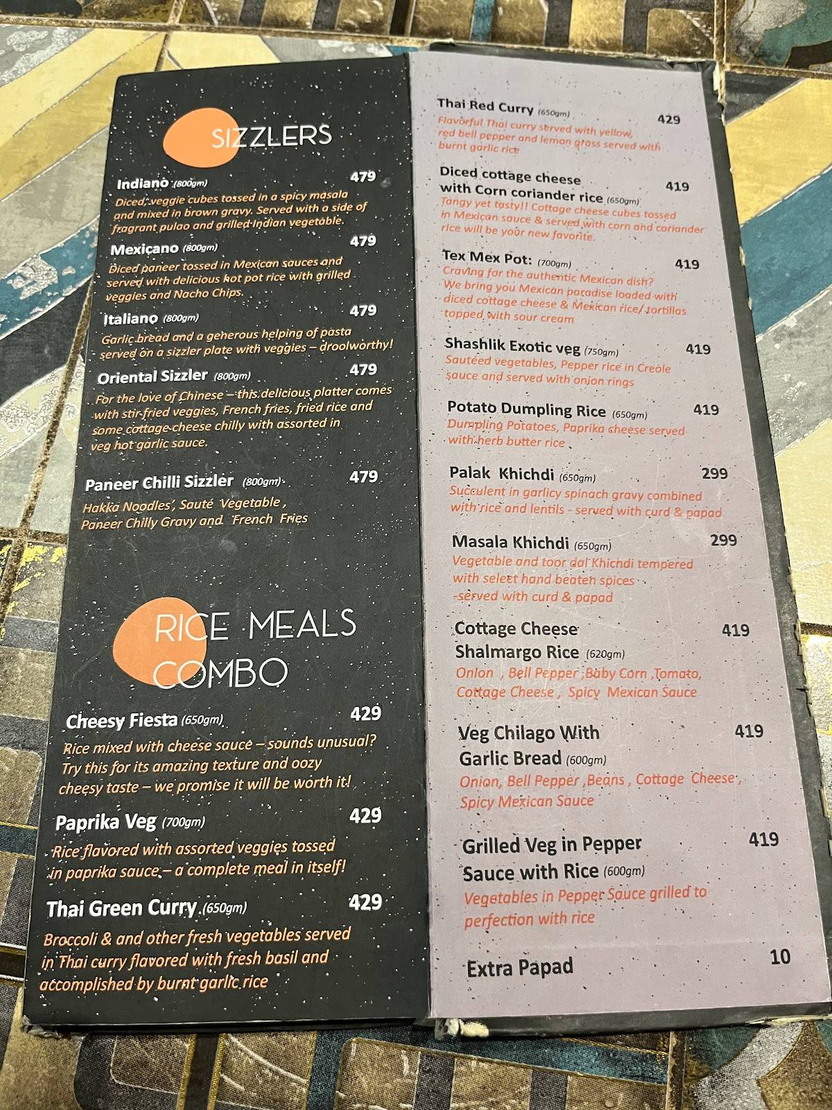 VARIETEA VADODARA menu