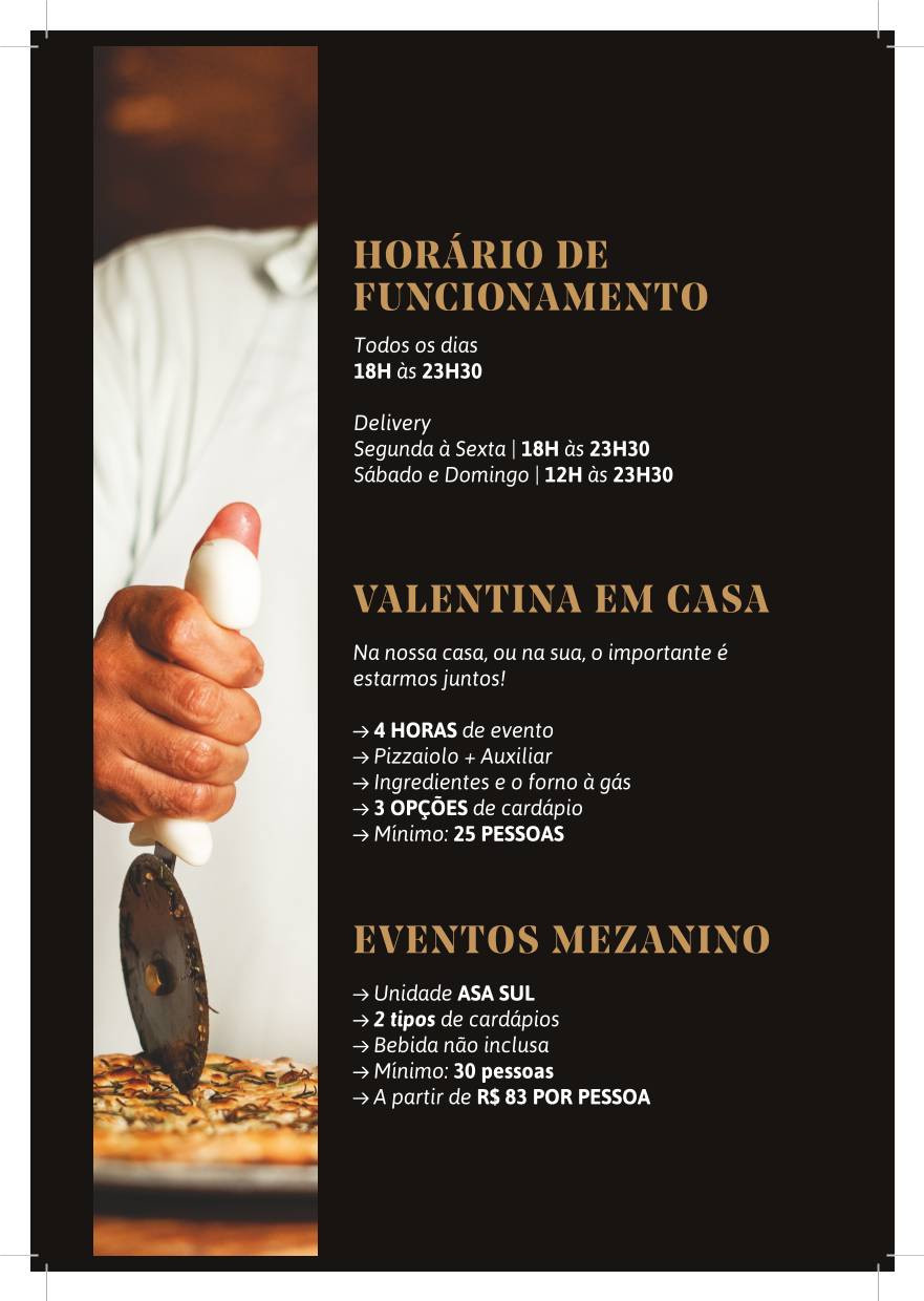 Valentina Pizzaria Asa Sul cardápio