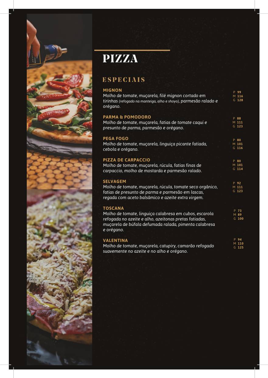 Valentina Pizzaria Asa Sul cardápio
