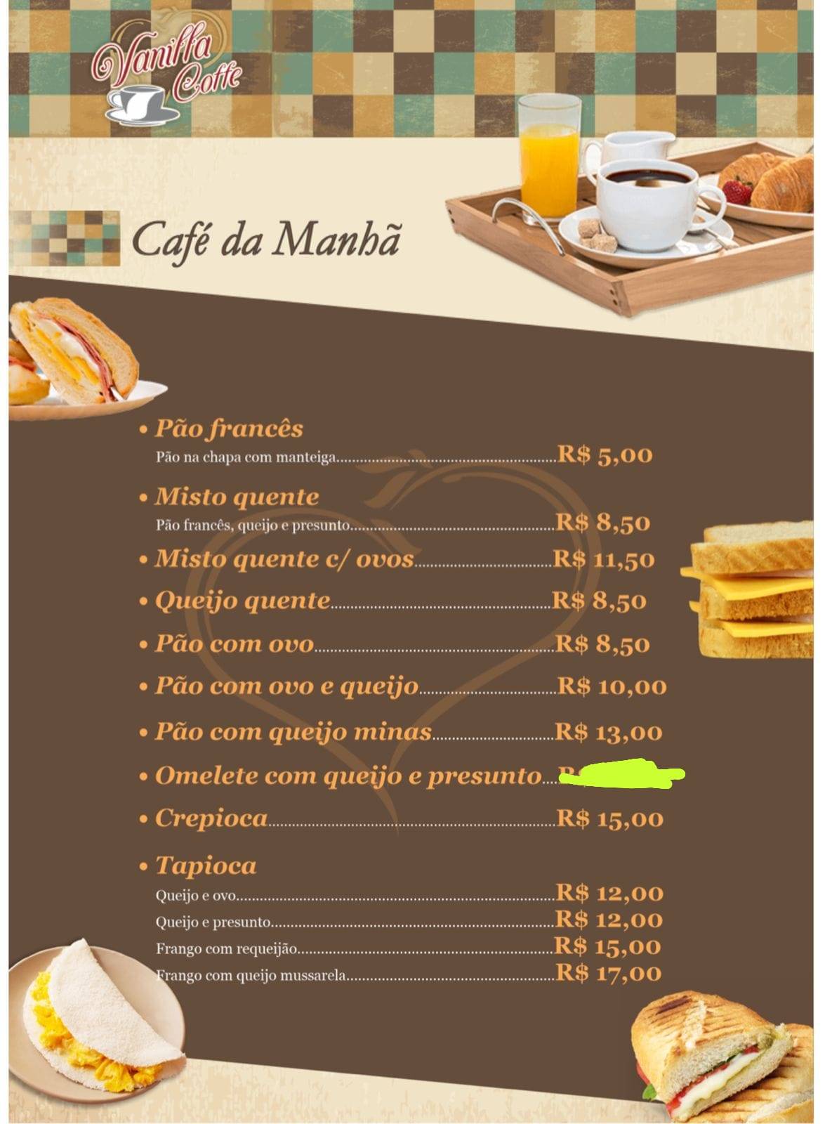 Vanilla Café & Comida cardápio