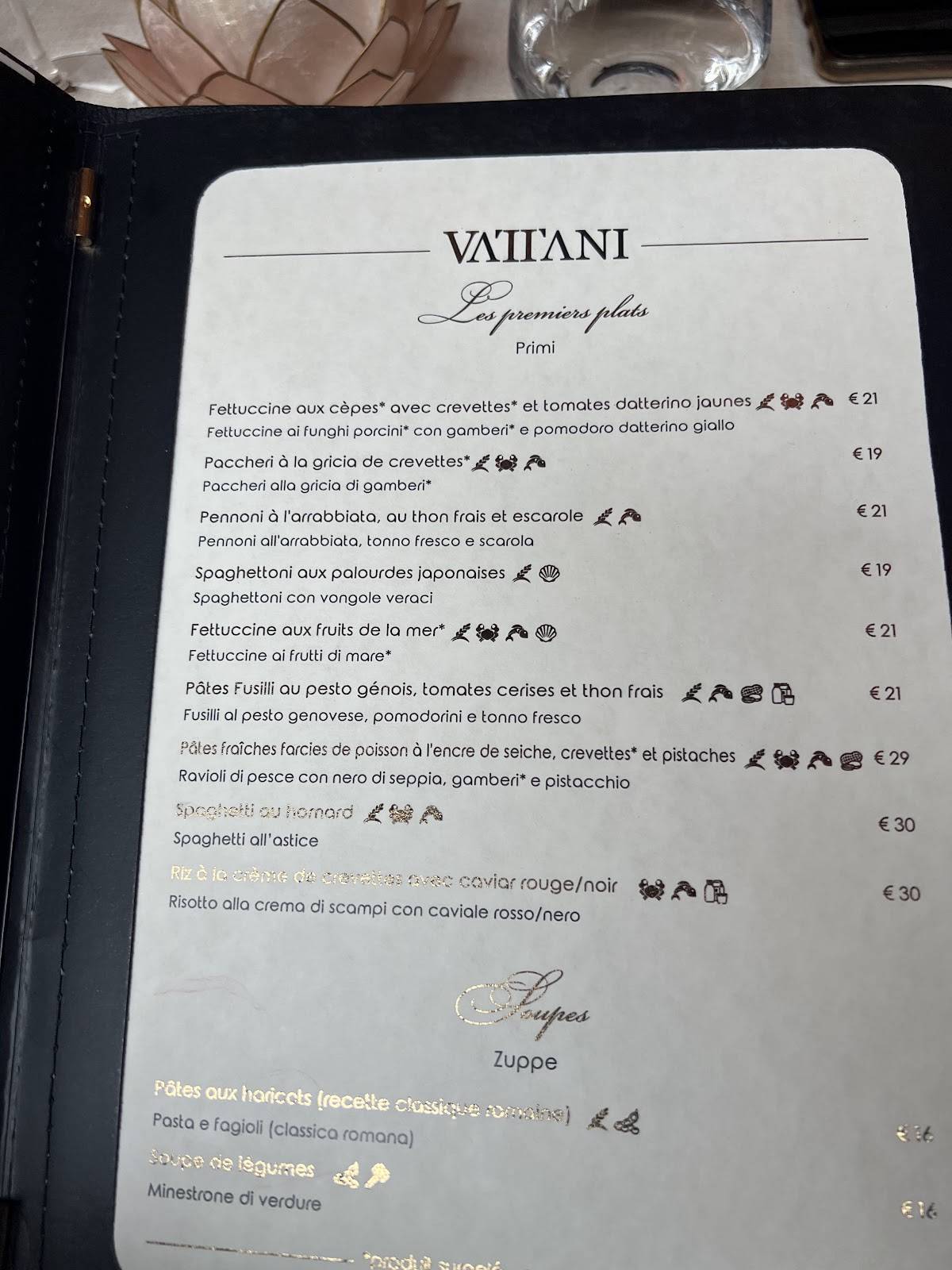 Menu di Vattani Elegant Italian Restaurant & Cocktail Bar 
