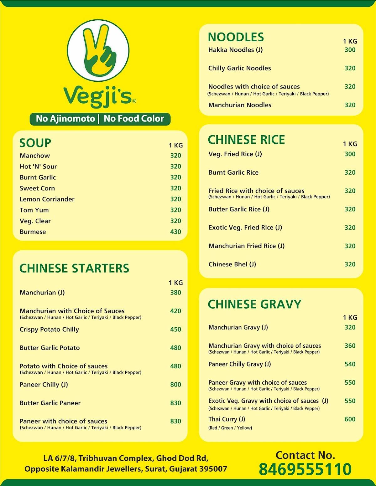 Vegji's menu