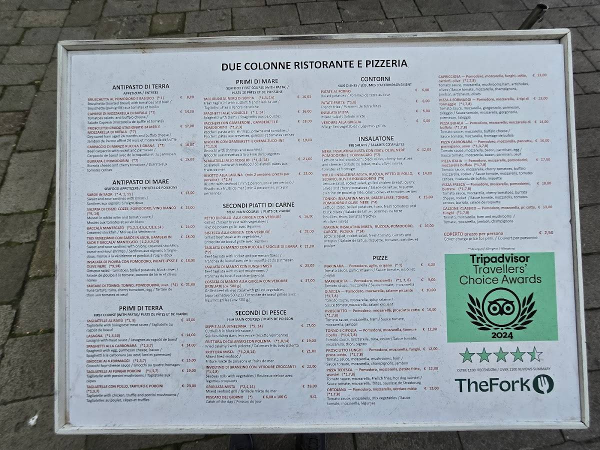 Menu di Ristorante Pizzeria Due Colonne 
