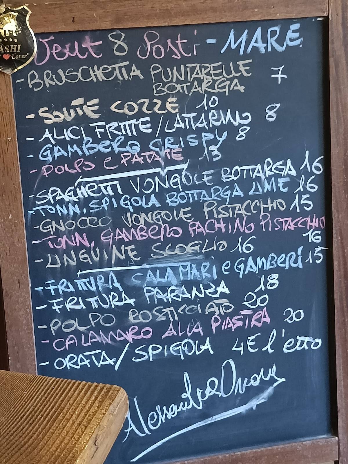 Menu di Vent8posti di Alessandro Onori 
