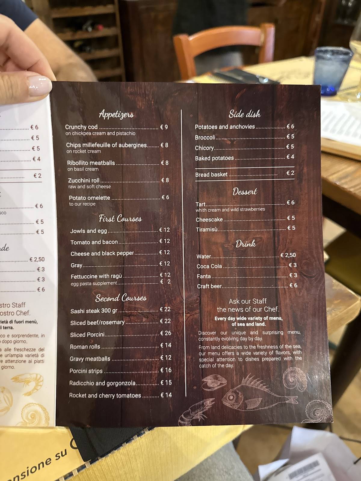 Menu di Vent8posti di Alessandro Onori 