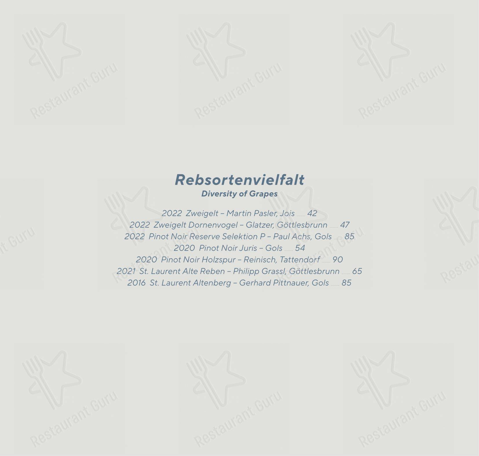 Menu pour Vestibül Restaurant im Burgtheater - 菜单